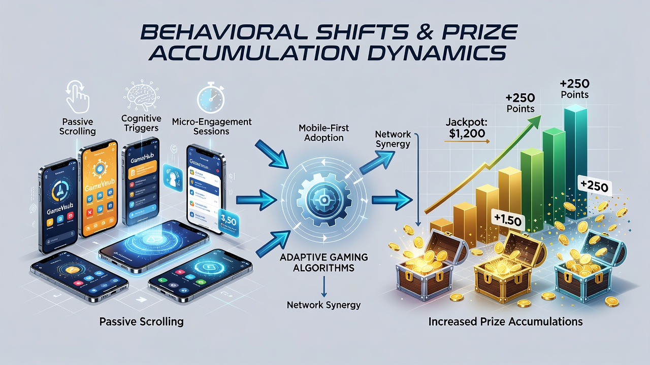 Infographic illustrating mobile gaming behavior trends and rising prize pool statistics across networks