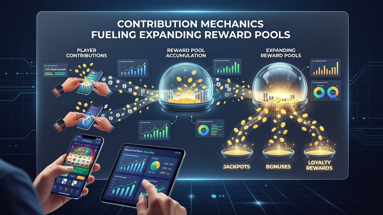 Diagram of technical contribution flow from mobile bets to expanding reward pools in handheld casino applications