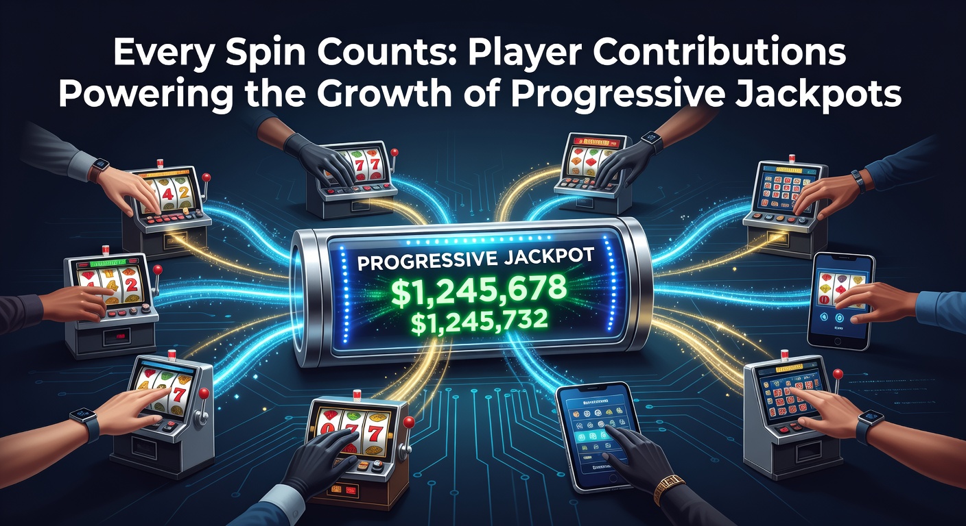 Vibrant slot machine reels spinning with glowing progressive jackpot meters climbing in the background, illustrating player-driven jackpot growth