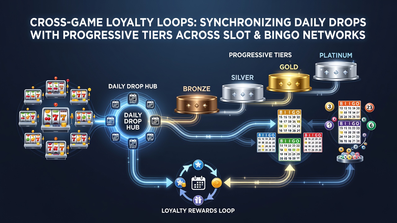 Screenshot of a loyalty dashboard displaying tier levels synced with daily drop timers and progressive jackpot meters