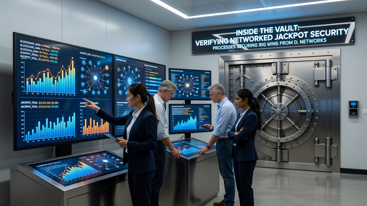 Compliance dashboard showing real-time reconciliation of progressive jackpot contributions across multiple casino networks
