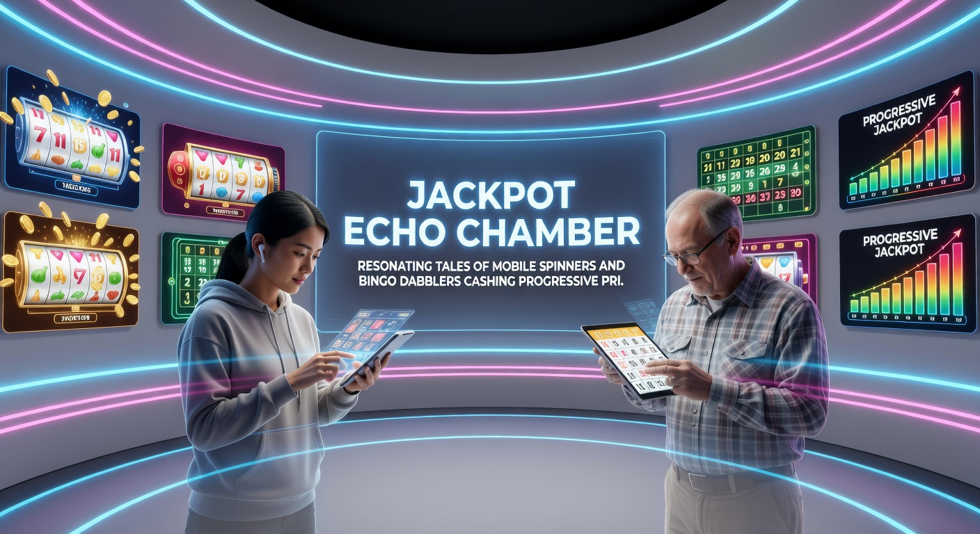 Mobile slot spinner and bingo player celebrating progressive jackpot win from promotional offer