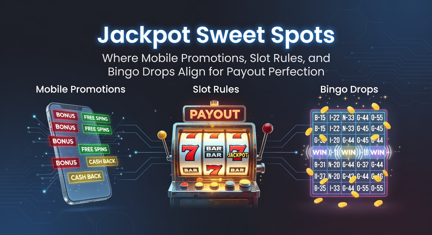 Vibrant mobile screen showing slot reels aligning with jackpot symbols alongside bingo cards and promotional banners highlighting drops and bonuses