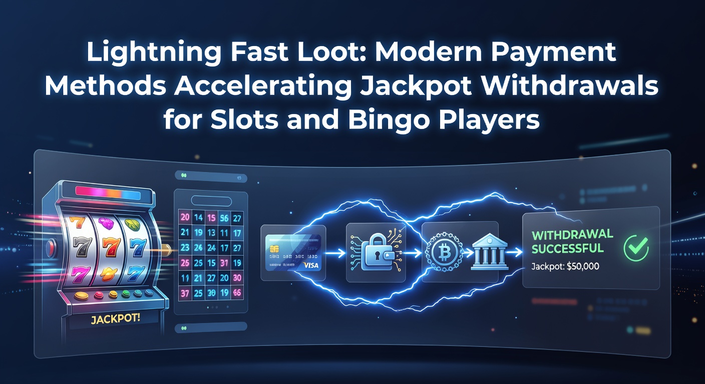 Digital lightning bolt striking a jackpot slot machine, symbolizing rapid payment transfers for bingo and slots winners