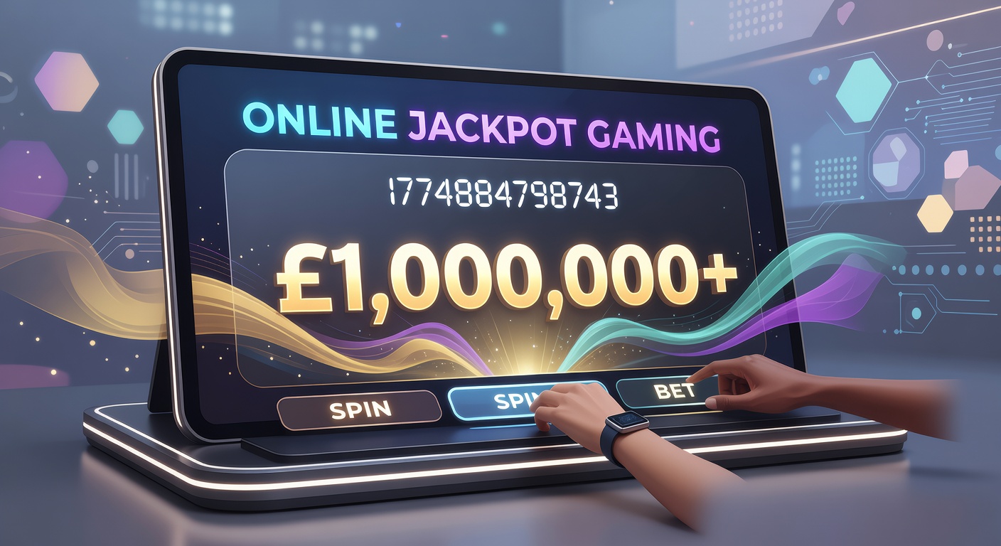 Vibrant online jackpot interface showing spinning reels and rising prize meters on a mobile screen, capturing the excitement of digital gaming