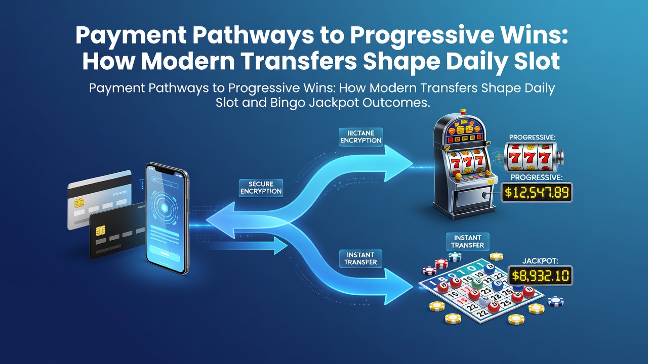 Illustration of payment pathways connecting mobile devices to slot and bingo jackpot systems
