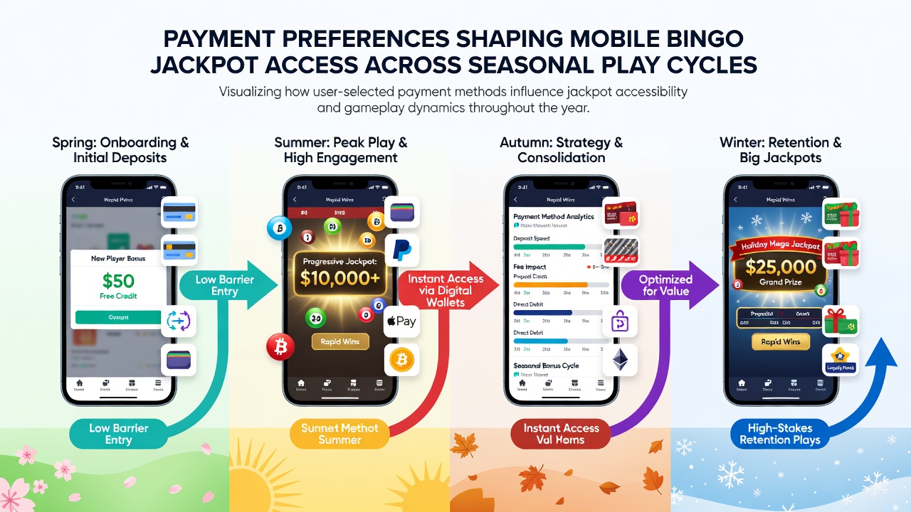 Seasonal chart showing mobile bingo payment method usage and jackpot access rates