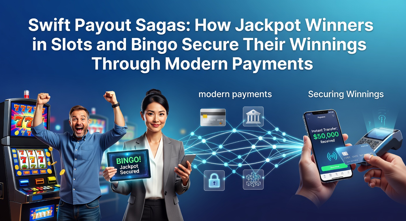 A digital graphic showing lightning-fast payment icons like e-wallets and bank transfers zooming towards a jackpot trophy in a vibrant slots and bingo backdrop