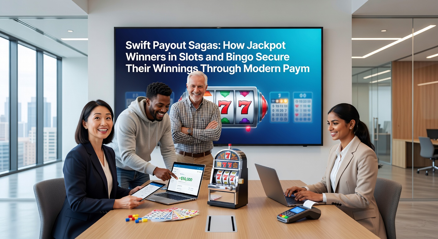 Illustration of a bingo card and slot reels exploding with coins, connected by speed lines to payment app icons like crypto wallets and instant transfer symbols