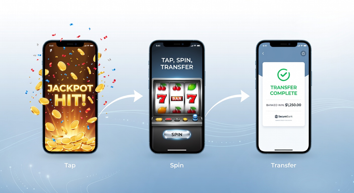 Smartphone screen displaying a vibrant slot jackpot win with confetti effects and glowing payout notification
