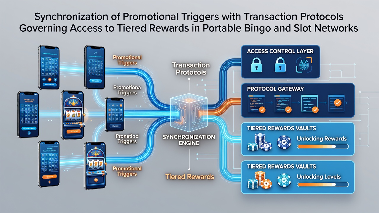 Diagram showing how promotional triggers connect with transaction protocols in mobile bingo and slot networks for tiered rewards