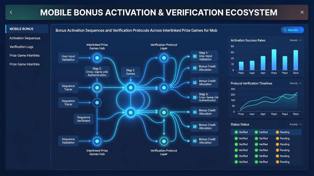 Flowchart illustrating bonus verification steps across multiple mobile prize games