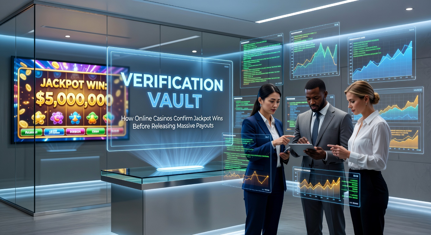 Digital vault interface showing locks and verification checks for online casino jackpot wins, with glowing jackpot symbols and secure payment icons